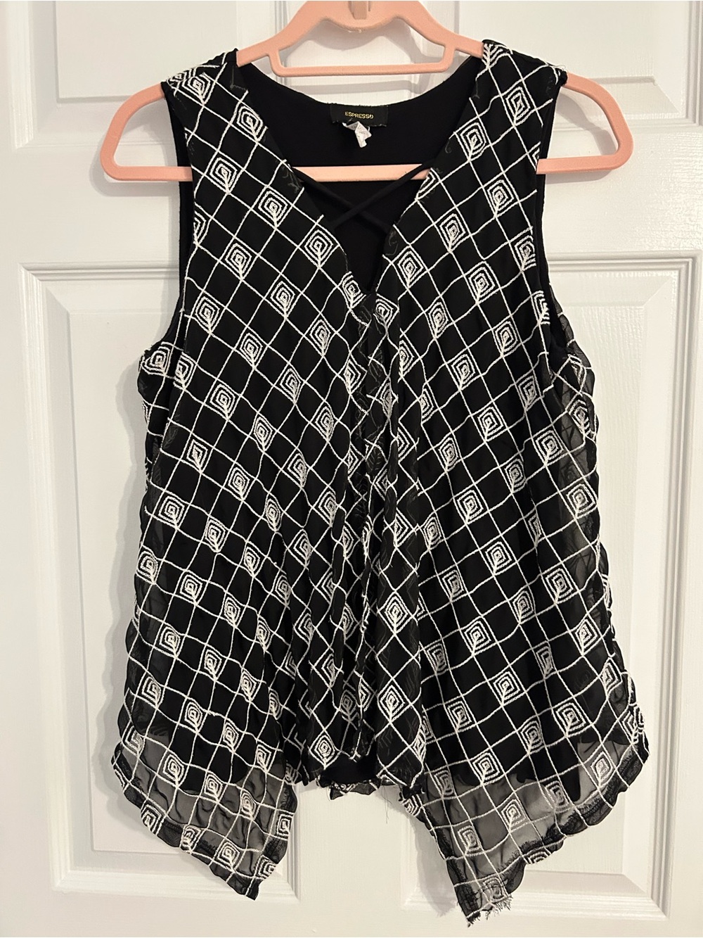 Espresso Black & White Geometric Peekaboo Tank Top